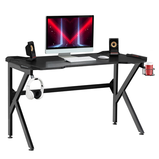 Gaming desk with Cup Holder Headphone Hook Feet Adjustable 120 x 66 x 75cm Black image 0