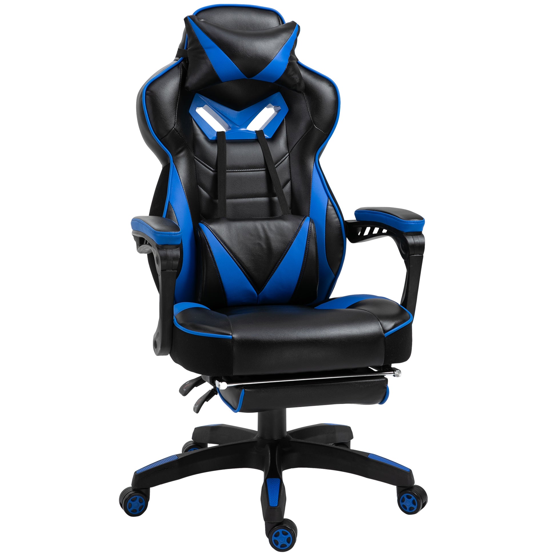 Faux Leather Reclining Gaming Chair, with Footrest - Blue/Black image 0