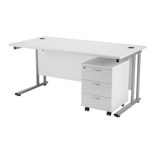 Office Desk with 3 Drawer Mobile Pedestal in a White Finish image 0