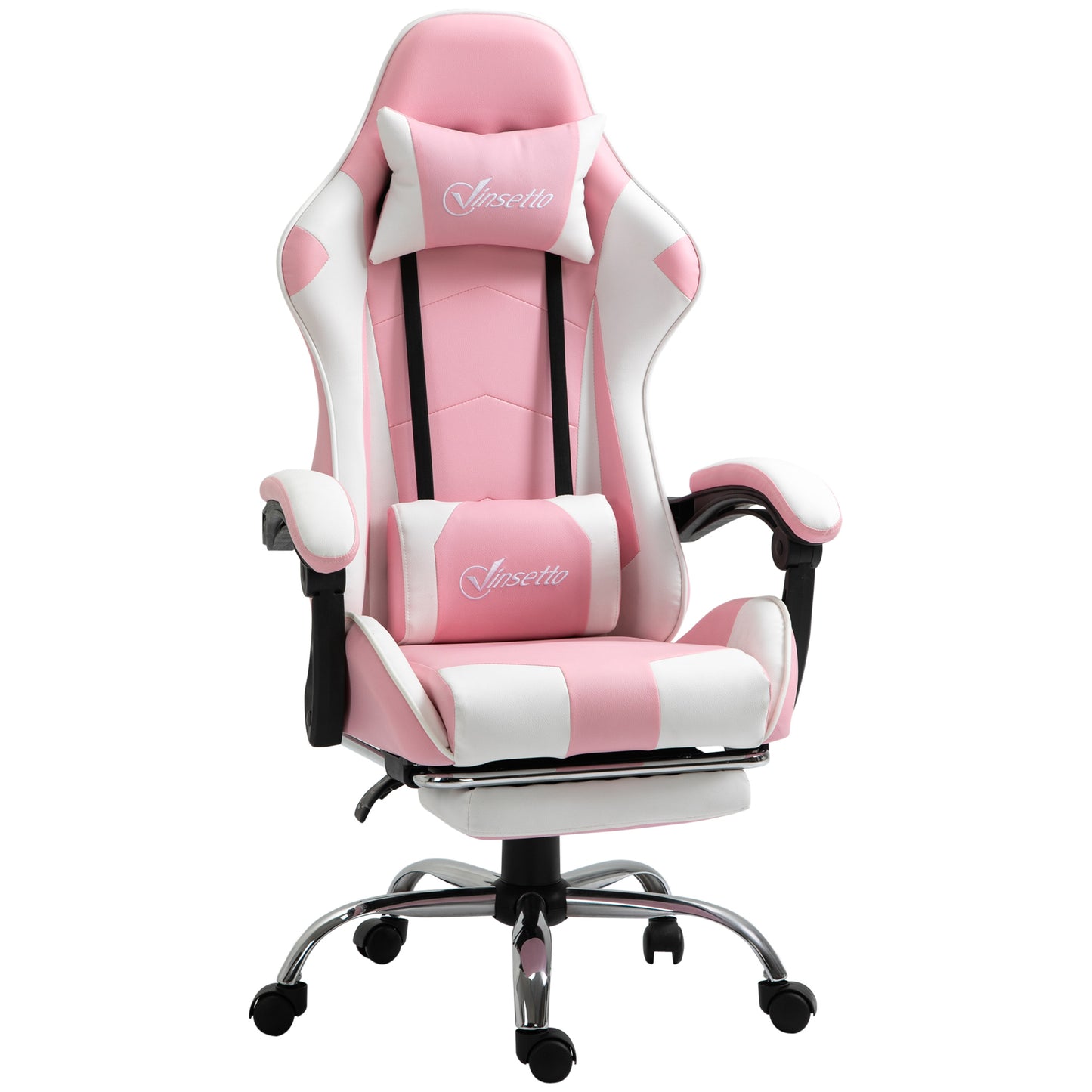 Pink Computer Gaming Chair with 135 deg. Reclining Back and Retractable Footrest image 0