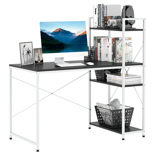 Computer Desk with Storage Shelves on Left or Right, Black and White image 0