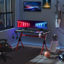 Gaming Desk with RGB LED Lights, Racing Style Computer Table, Red image 0