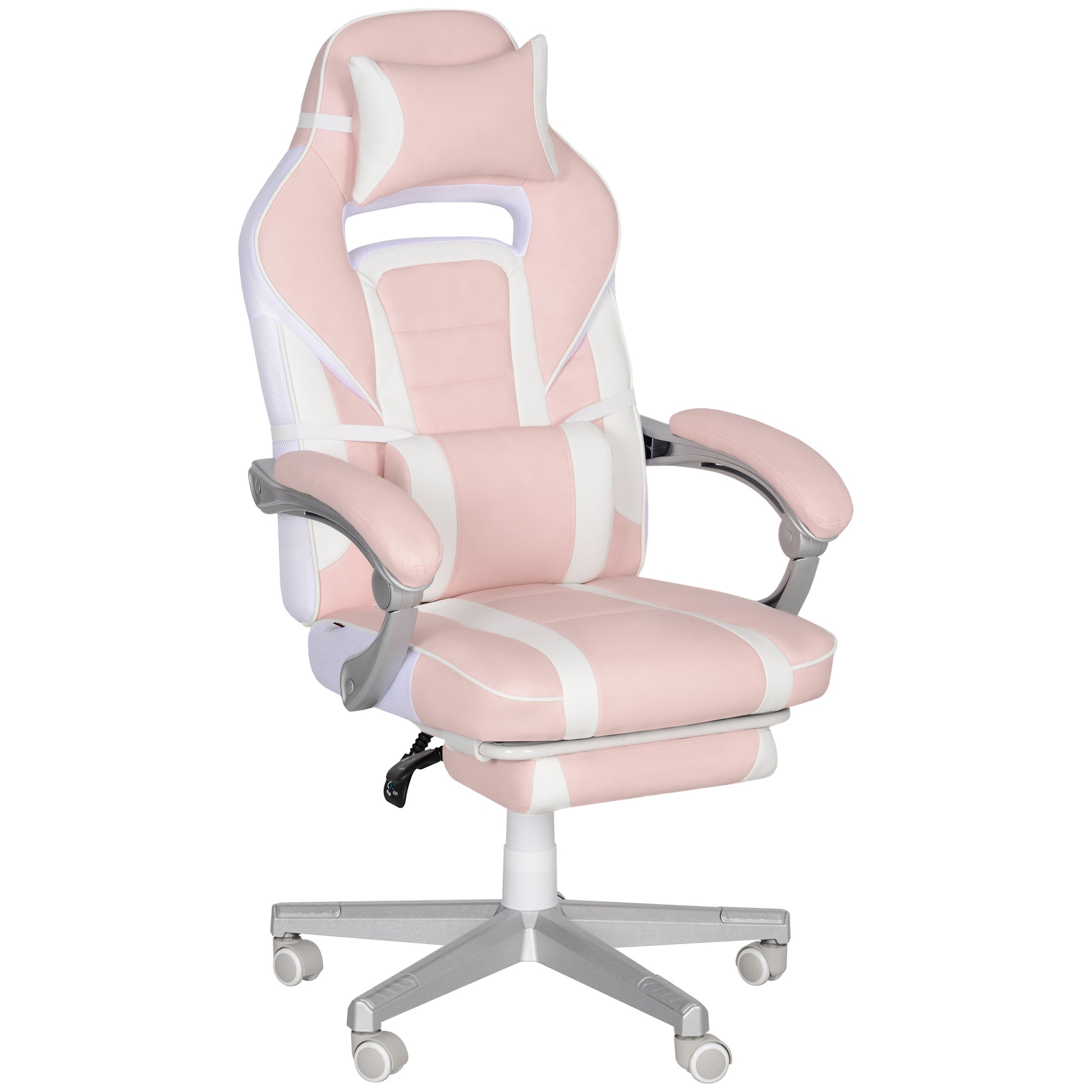 Faux Leather Reclining Gaming Chair, with Footrest - Pink/White image 0