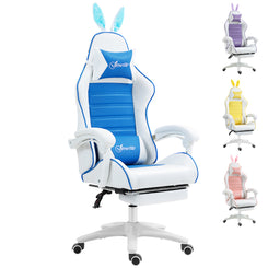 Racing Gaming Chair with Removable Rabbit Ears, Footrest and Lumber, Blue