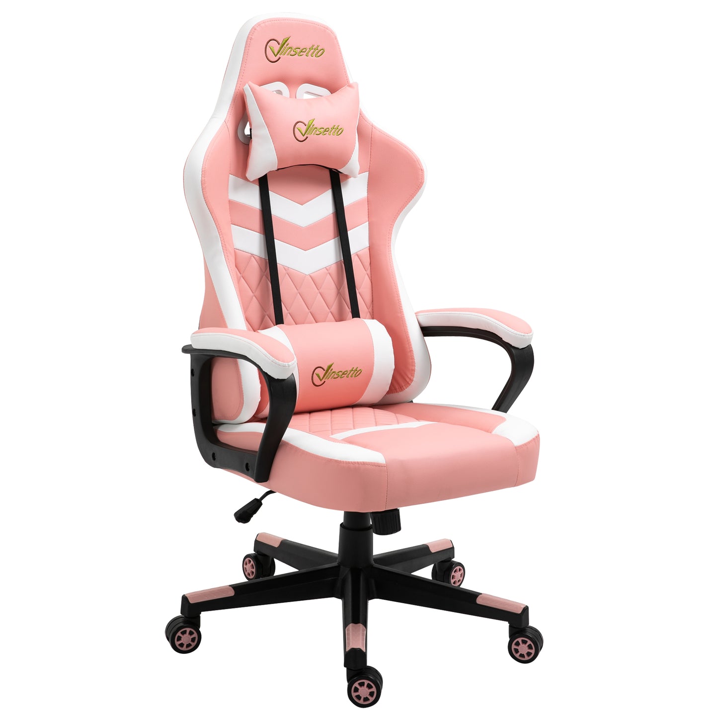 Gaming Chair with Lumbar Support, Faux Leather Racing Chair, Pink