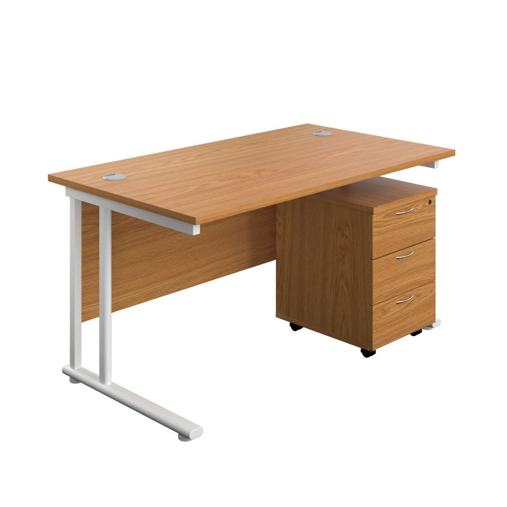 Office Desk with 3 Drawer Mobile Pedestal in an Oak Finish