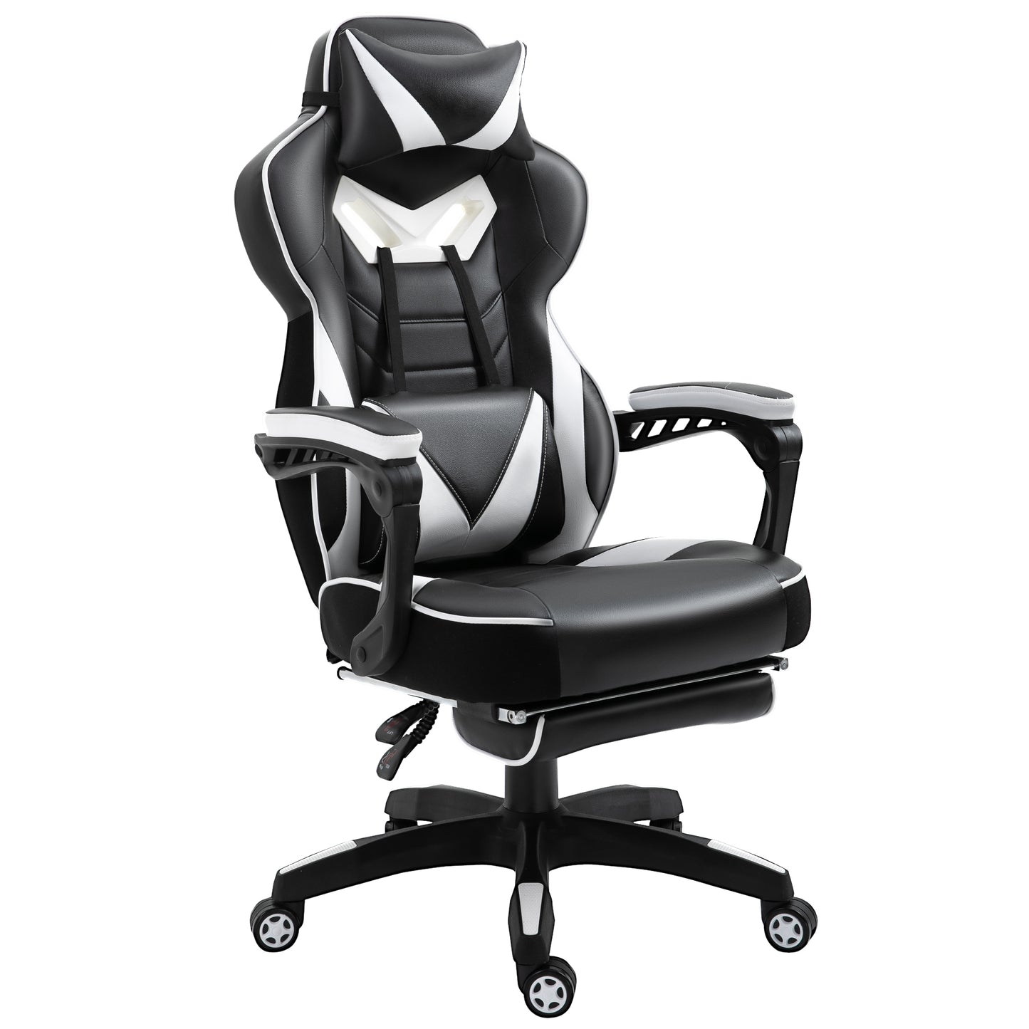 Computer Gaming Chair with Lumbar Support and Footrest, White