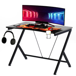 Gaming Desk, 108 x 66cm Computer Table Metal Frame for Small Spaces, Black