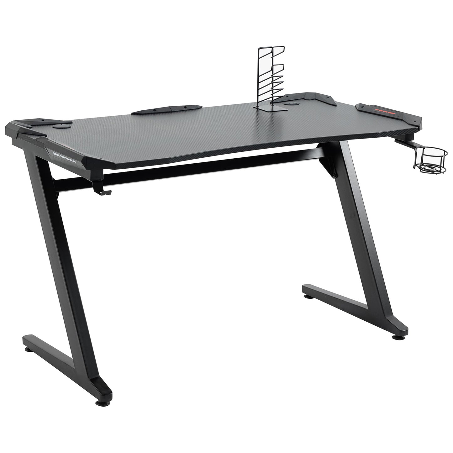 Gaming Desk, Carbon Fibre Covered Computer Desk with Headphone Hook, Black