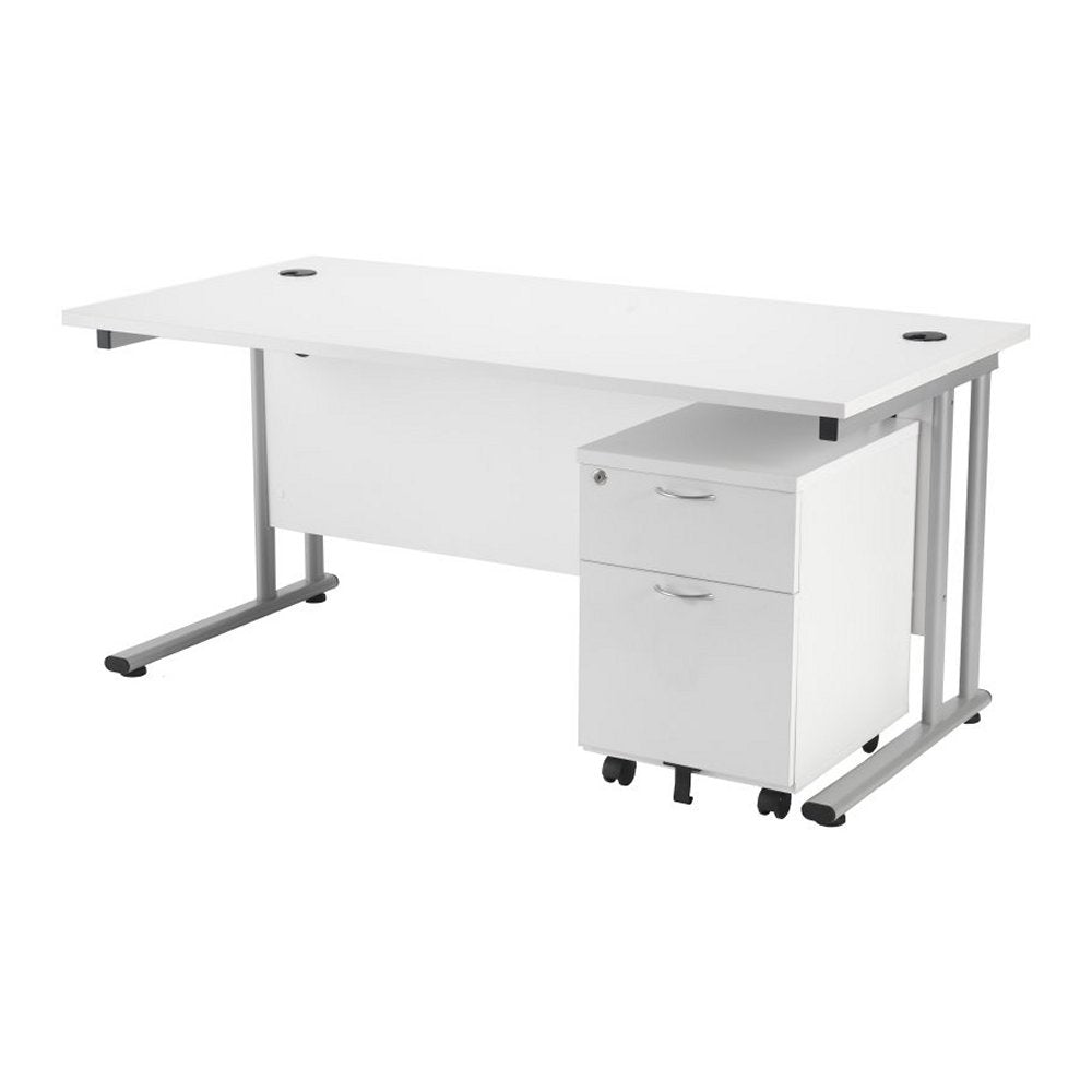 Office Desk with 2 Drawer Mobile Pedestal in a White Finish