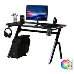 Gaming Desk with Carbon Fibre Surface, Headphone Hook, Controller Rack, Black