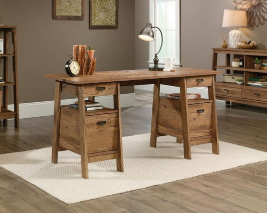 Executive Trestle Home Office Desk in Vintage Oak