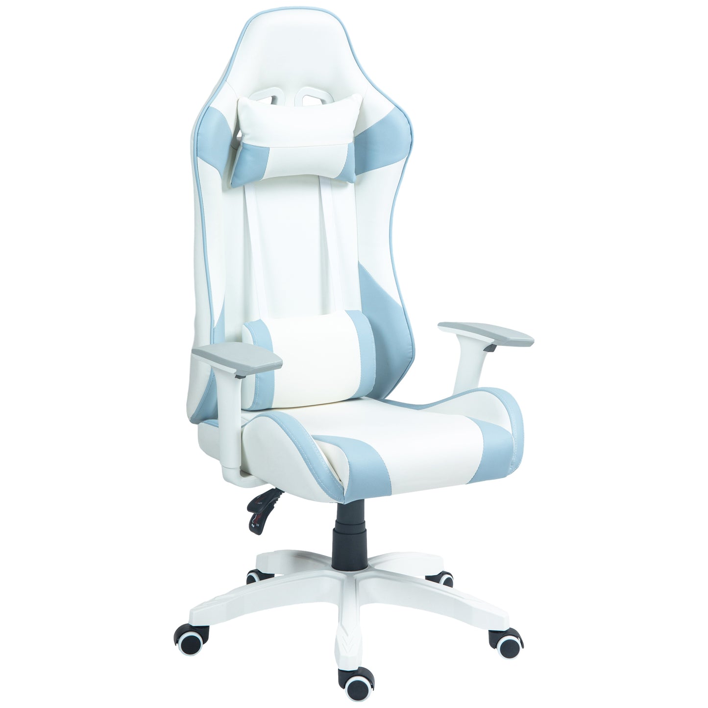 Faux Leather Colour Block Gaming Chair, with 135 deg. Reclining Back, Blue/White