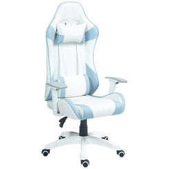 Faux Leather Colour Block Gaming Chair, with 135 deg. Reclining Back, Blue/White