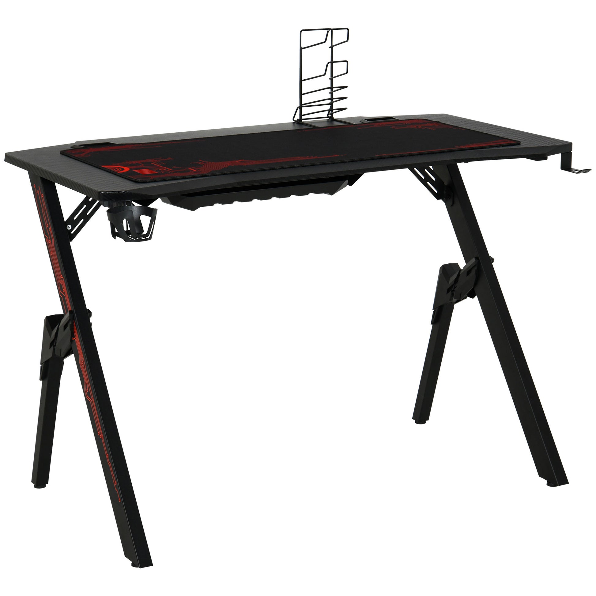 Gaming Desk, Racing Style Computer Table with Game Handle Holder, Black