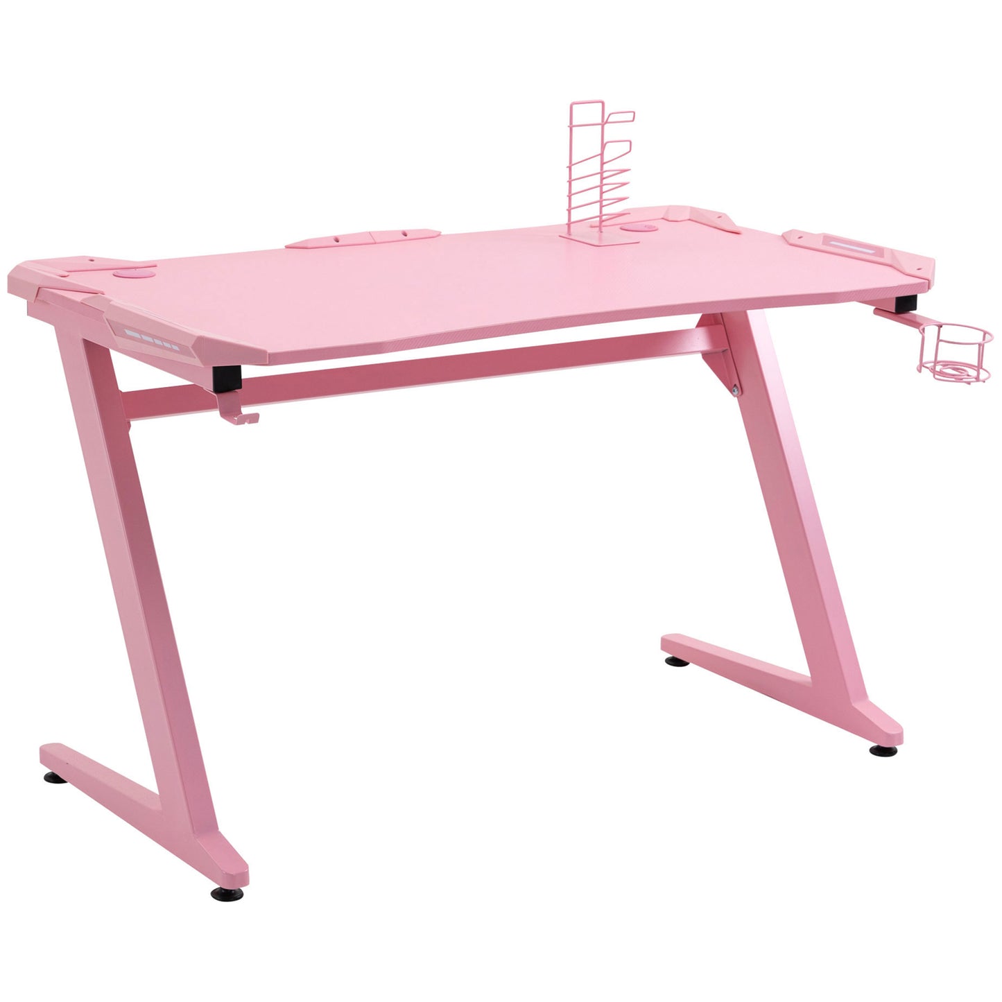 Gaming Desk, Carbon Fibre Covered Computer Desk, Pink