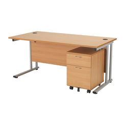 Office Desk with 2 Drawer Mobile Pedestal in a Beech Finish