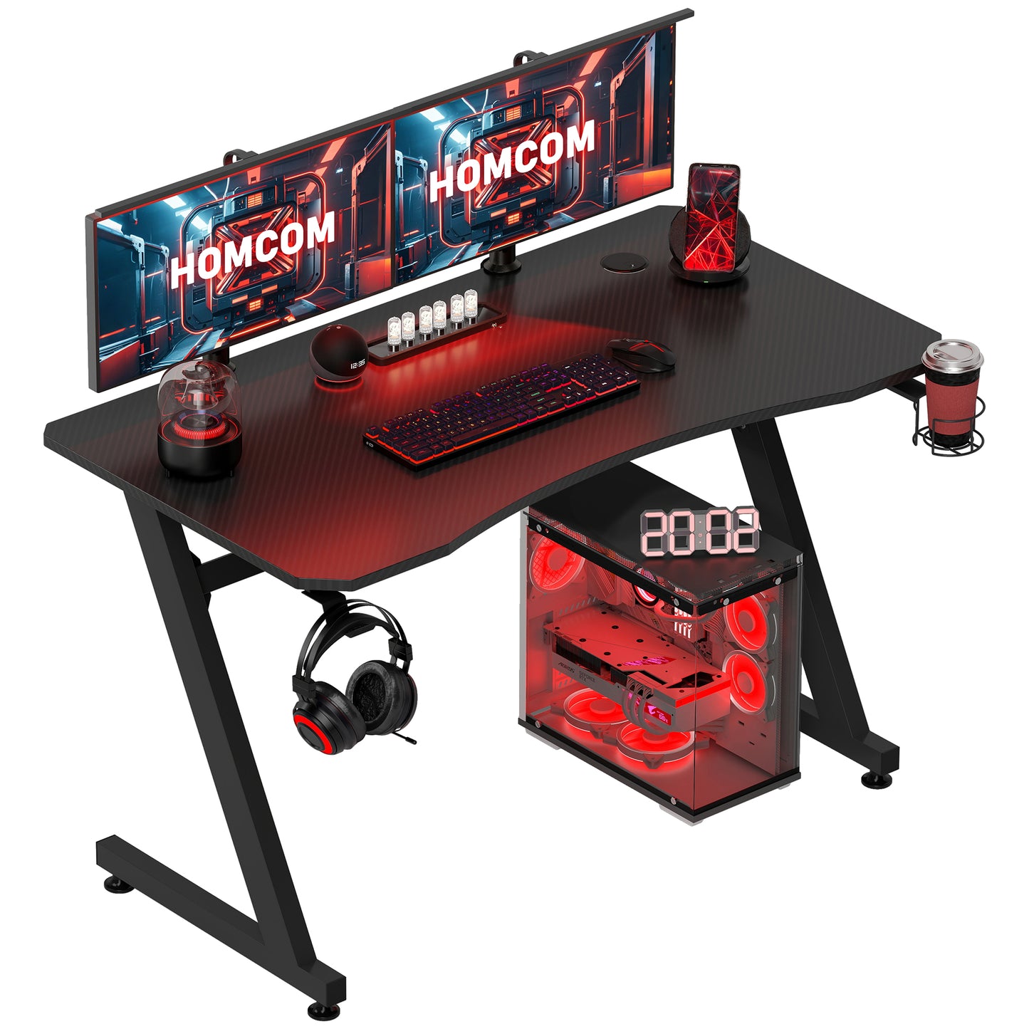 Gaming Desk 120 x 65 cm Steel Frame with  Cable Organiser, Black