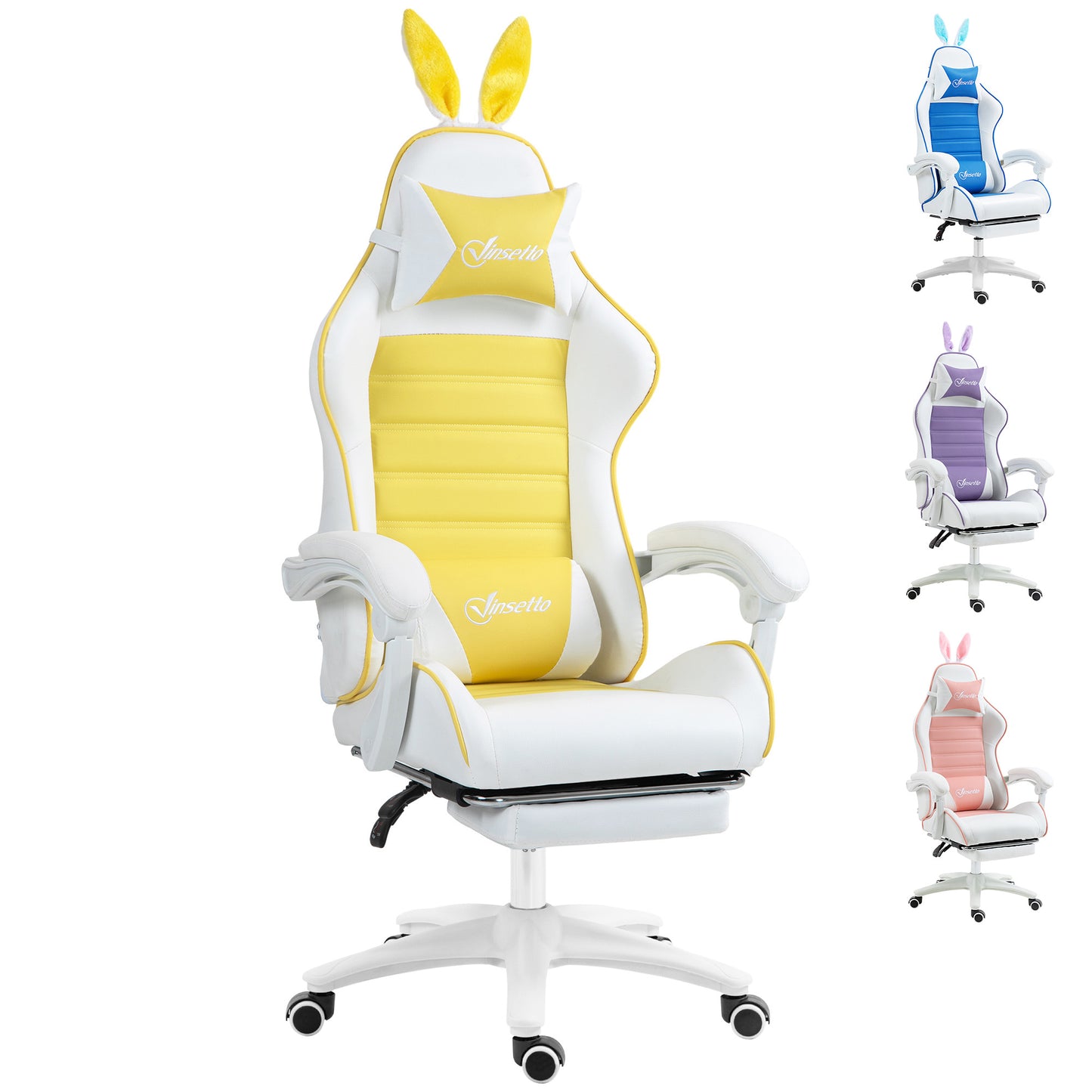 Racing Gaming Chair with Removable Rabbit Ears, Yellow