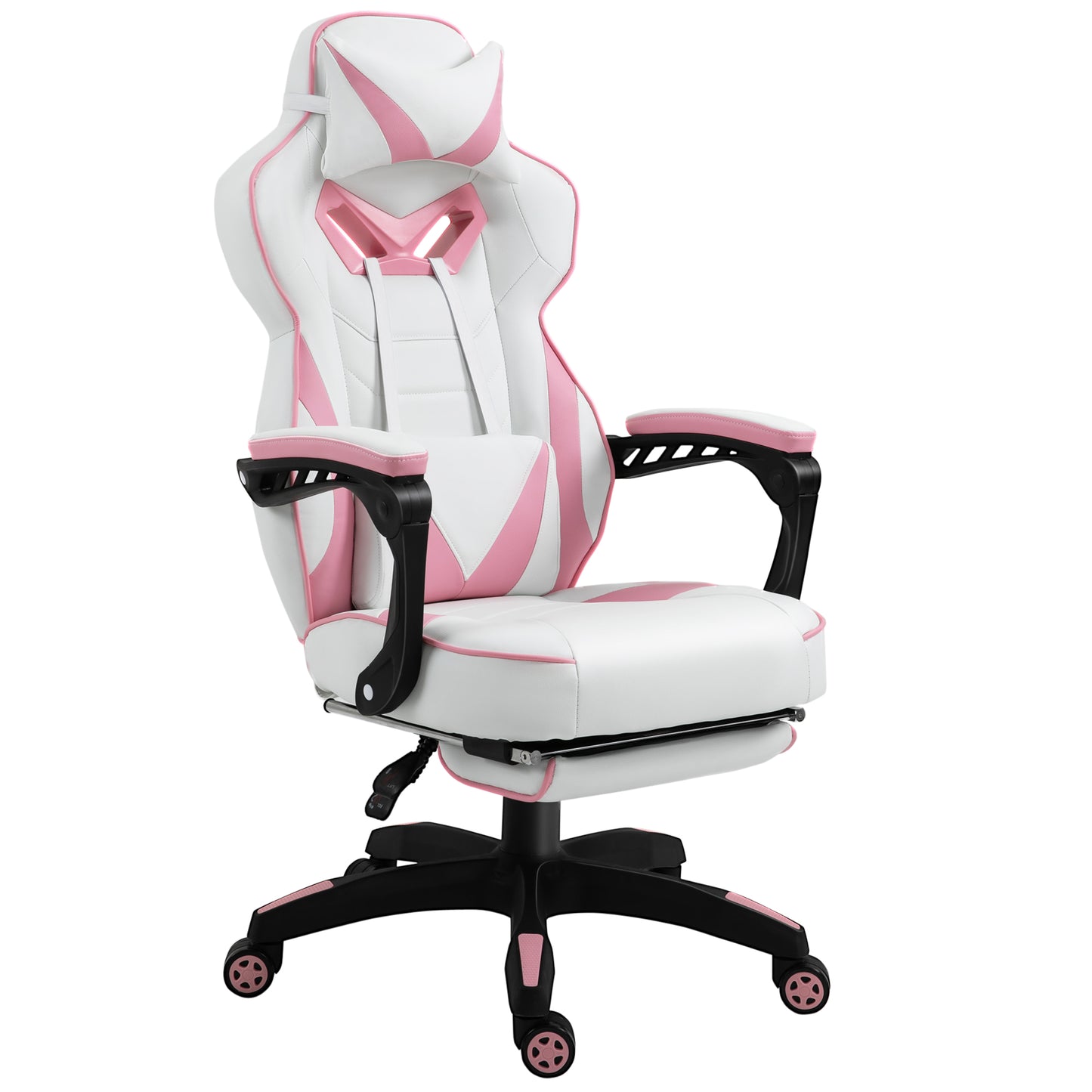 Computer Gaming Chair with Lumbar Support and Footrest, Pink