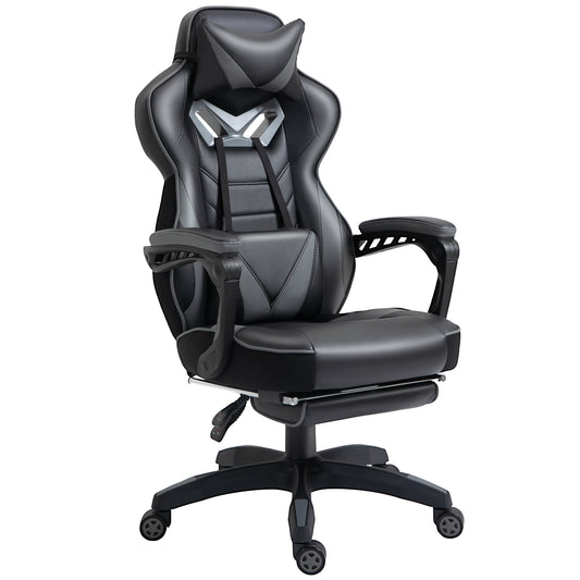 Computer Gaming Chair with Lumbar Support and Footrest, Grey