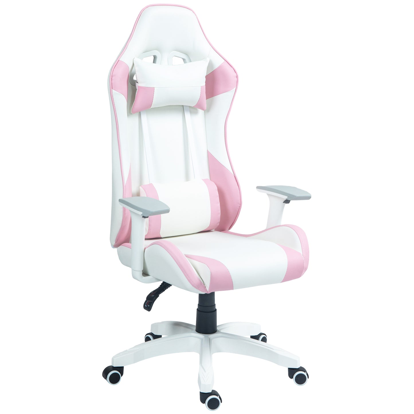 Faux Leather Colour Block Gaming Chair, 135 deg. Reclining Back - Pink/White