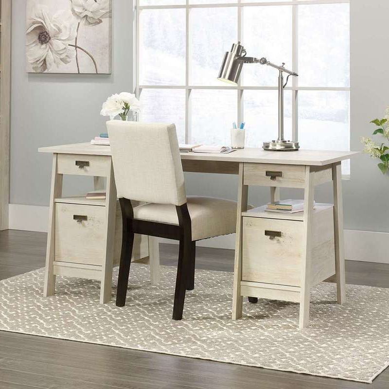 Executive Trestle Home Office Desk in Chalked Chestnut