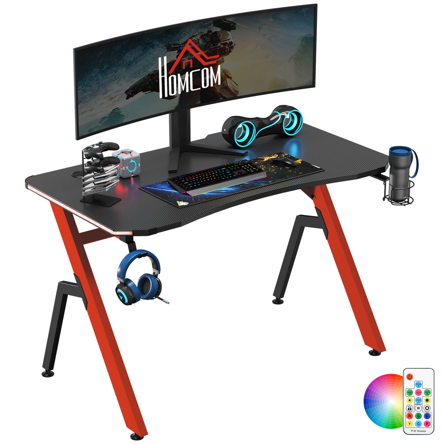 RGB 120 x 66cm Gaming Desk, Computer Table, Black and Red