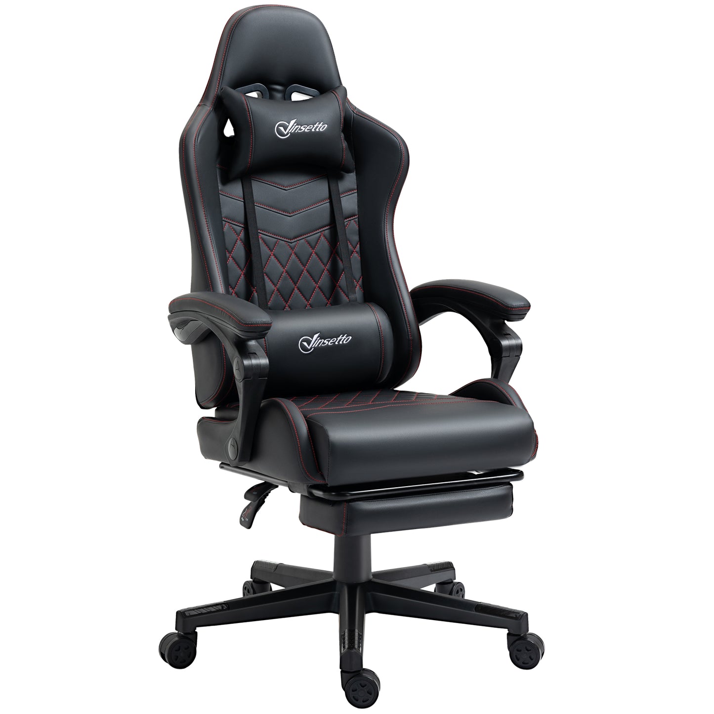 Computer Gaming Chair with Footrest and 130 degree Reclining Back, Black Red